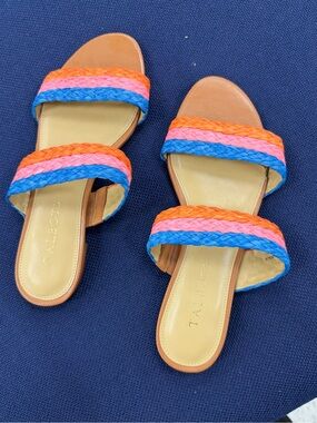Talbots Women's Multicolor Braided-Strap Slide Sandals - Blue/Pink/Orange NWOT